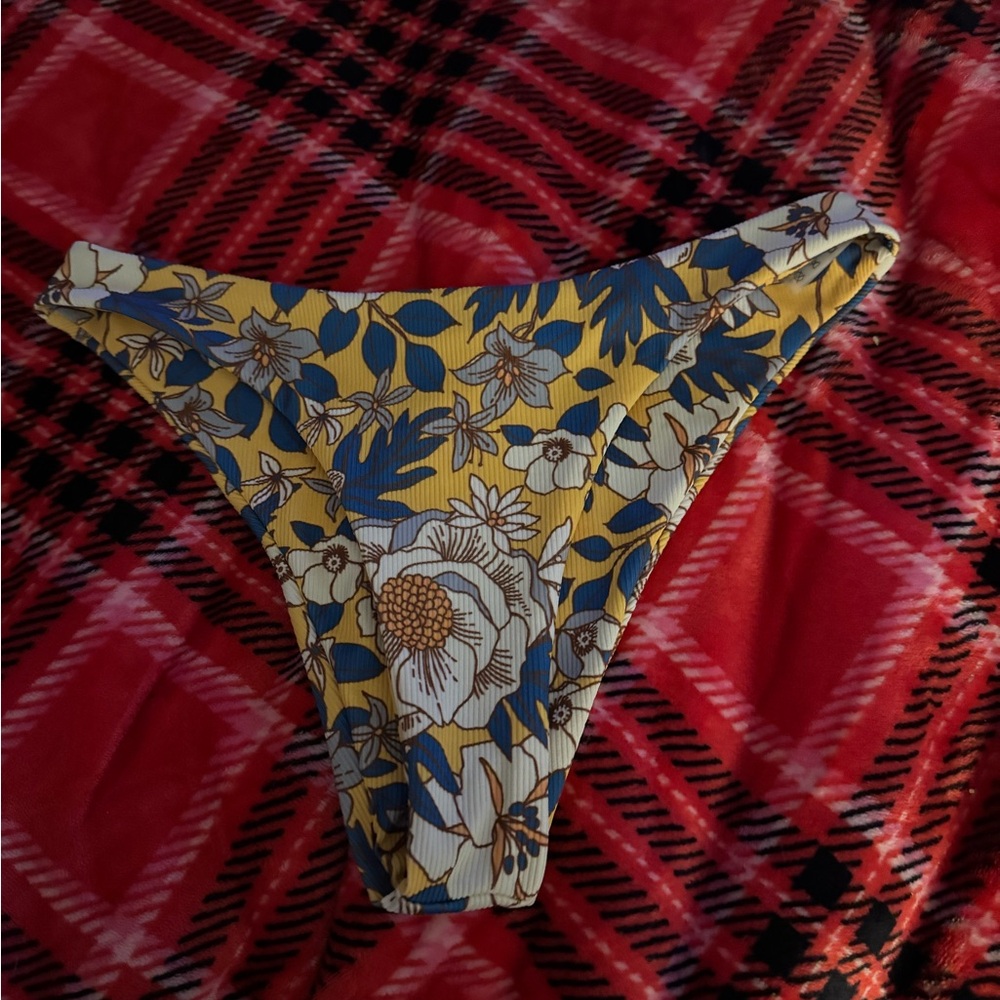 Zaful Floral Bikini Bottom - Yellow and Blue